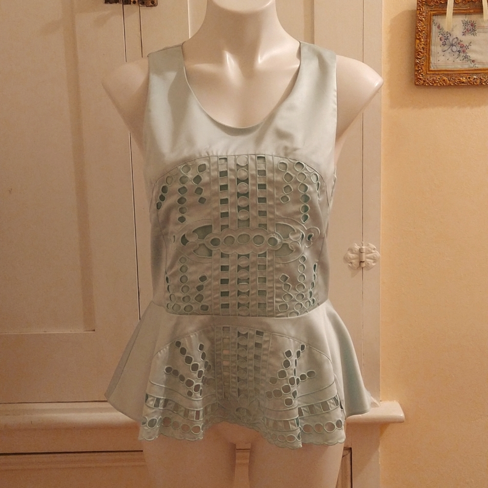 H&M pale aqua sleeveless peplum top Sz 8